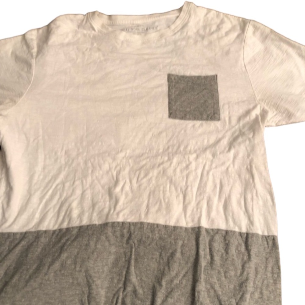 Sunday Work Clothes size XL white tee with gray trim and upper pocket
